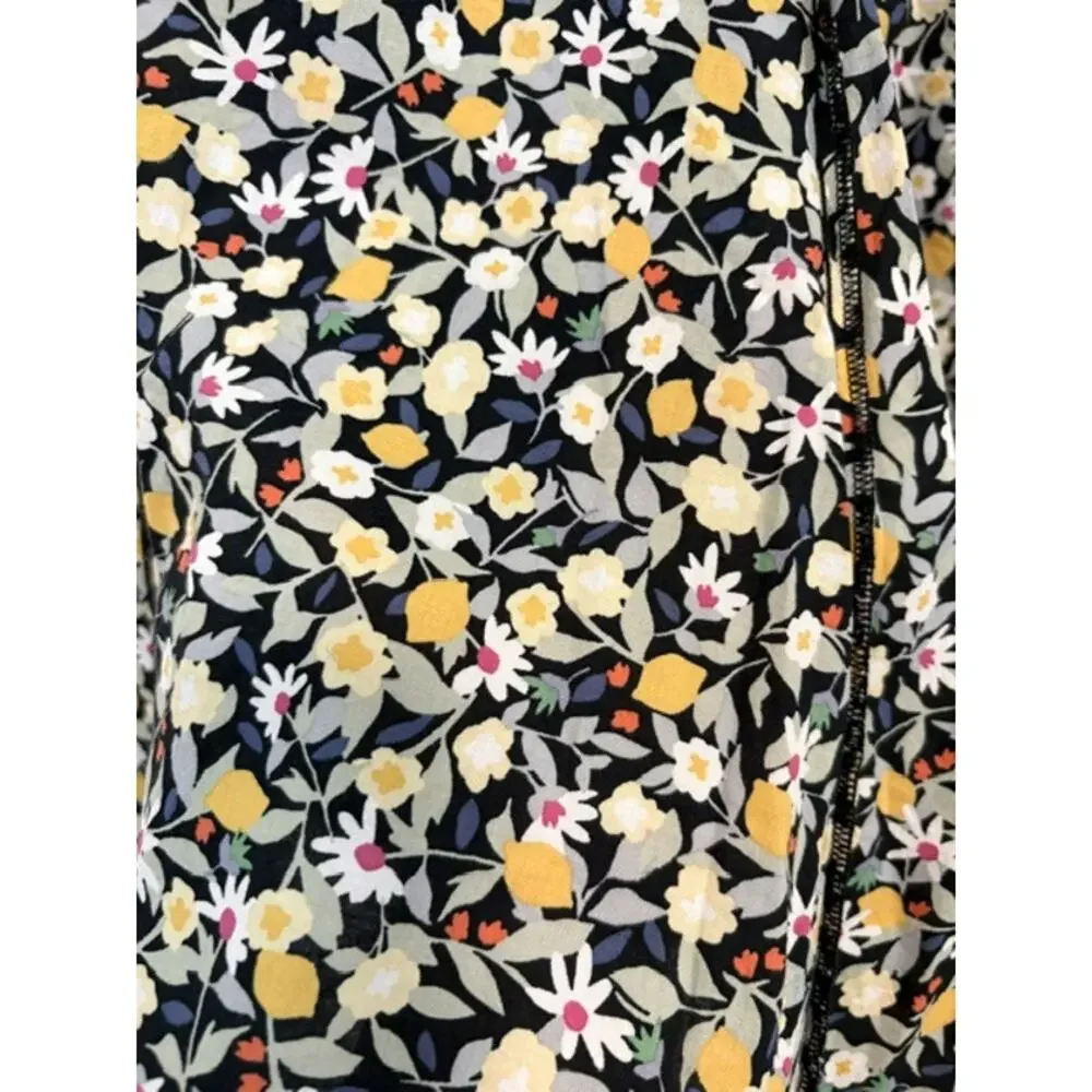 Cottagecore Floral Lemon Print‎ Midi Skirt Sz L Lined Cotton Daisy Coquette Boho